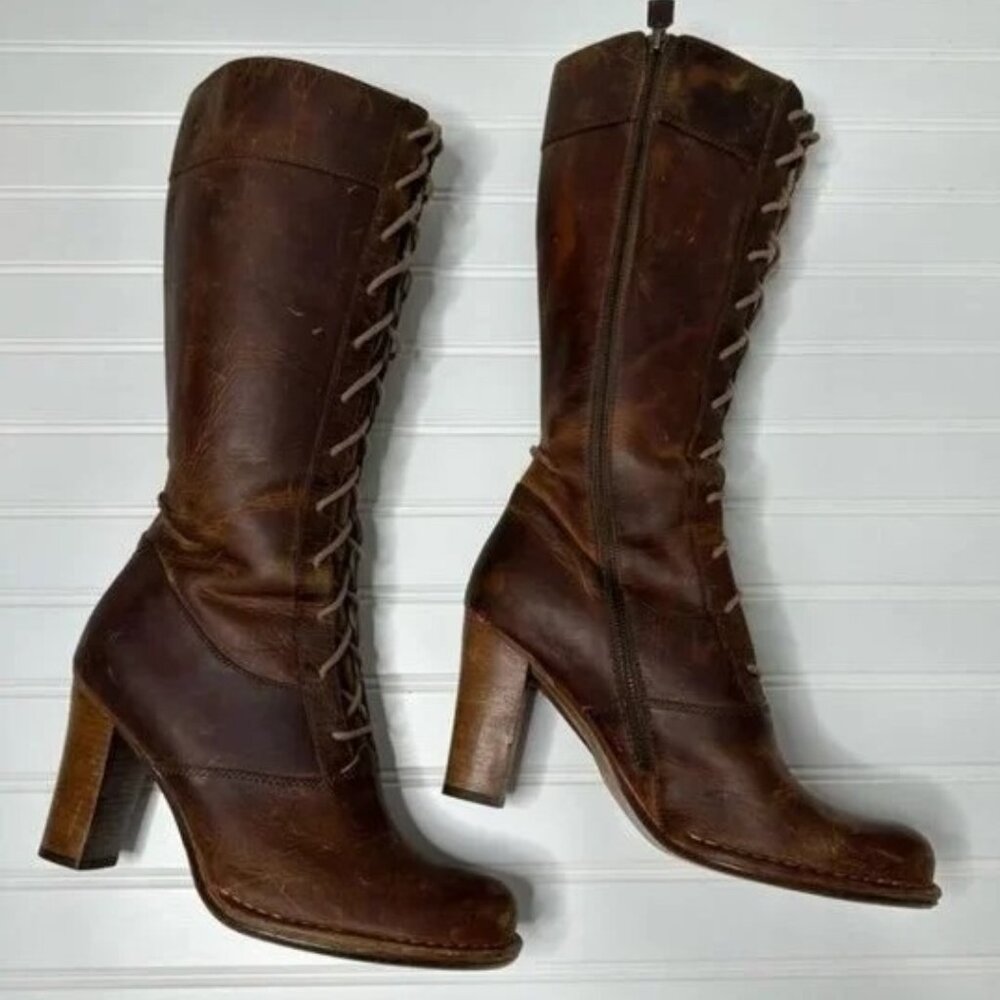 Frye Villager Lace up Brown Leather Boots Size 10M